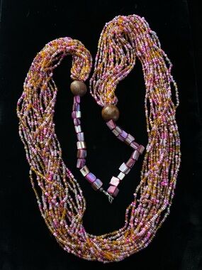Vintage Bohemian Multi-Strand Seed Bead & Shell Necklace